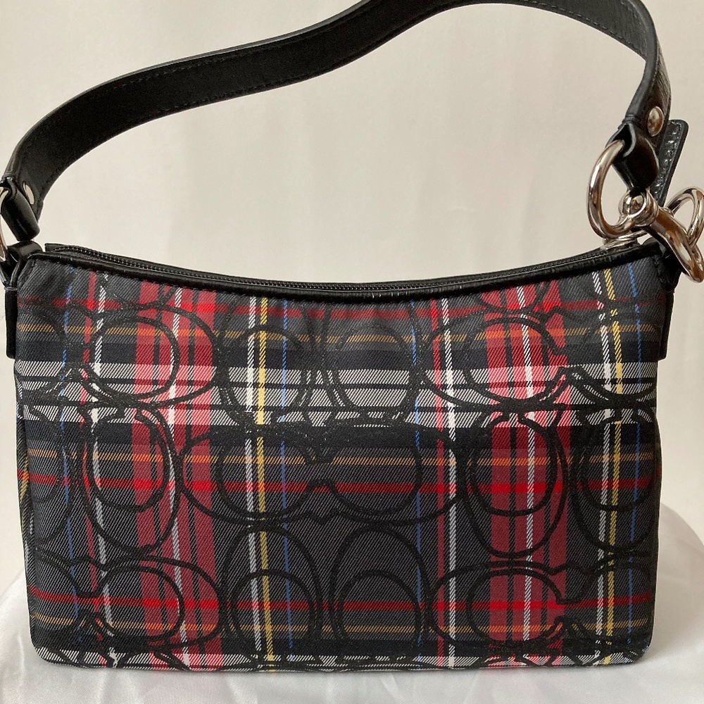 Coach Signature Poppy Tartan Plaid Mini Baguette